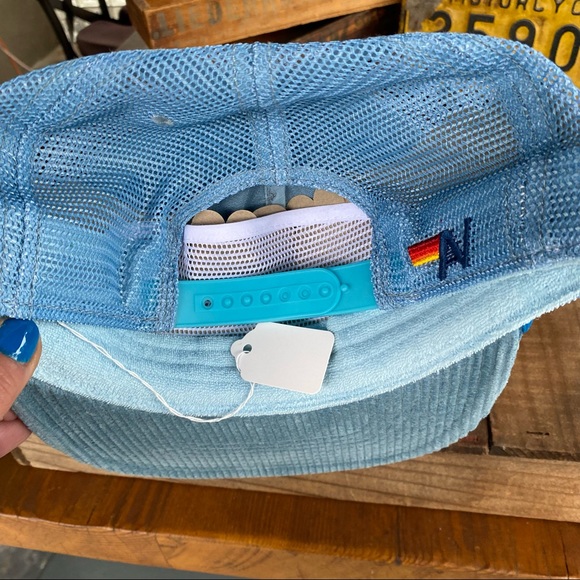 🆕✨AVIATOR NATION SEA BLUE CORDUROY VINTAGE BOLT PATCH MESH TRUCKER HAT O/S NWT - Picture 9 of 9